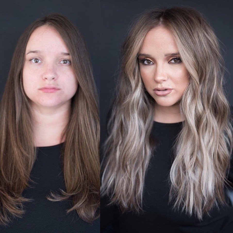 Покраска волос до и после