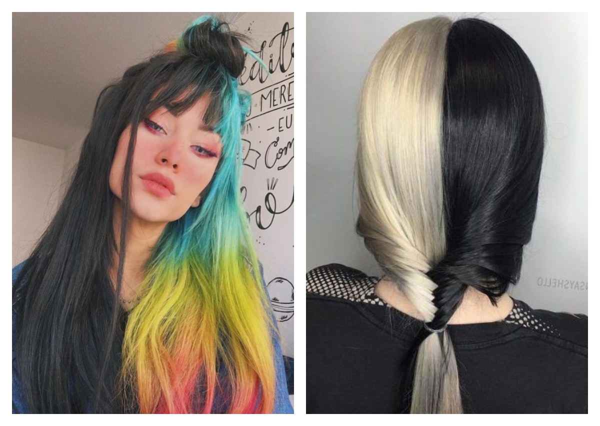 Покраска волос в два цвета - двойное окрашивание средней длины, как покрасить, двухцветное со светлым и темным, окрас на короткие
