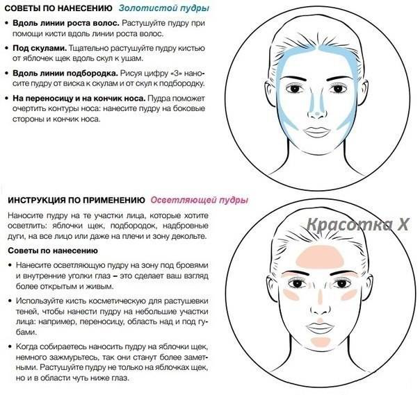 Зачем нужно лицо. Схема нанесения пудры. Схема нанесения пудры на лицо. Как правильно наносить пудру на лицо. Как пользоваться пудрой для лица.