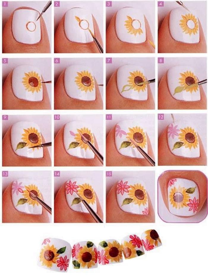 Как нарисовать цветок на ногтях - пошаговые техники