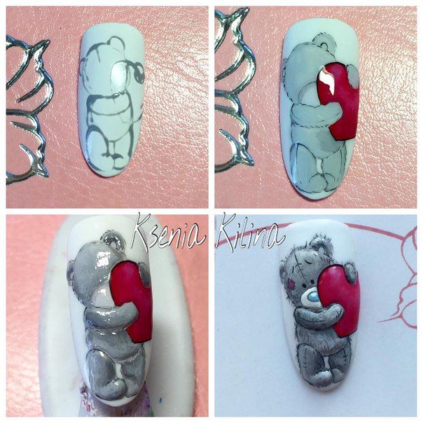 Художественная роспись – мишки тедди на ногтях: маникюр, фото дизайна ногтей