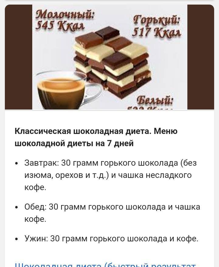 Шоколадная диета: плюсы и минусы, варианты диеты для похудения