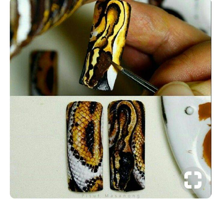 Змеиный маникюр, создаем на ногтях snake дизайн