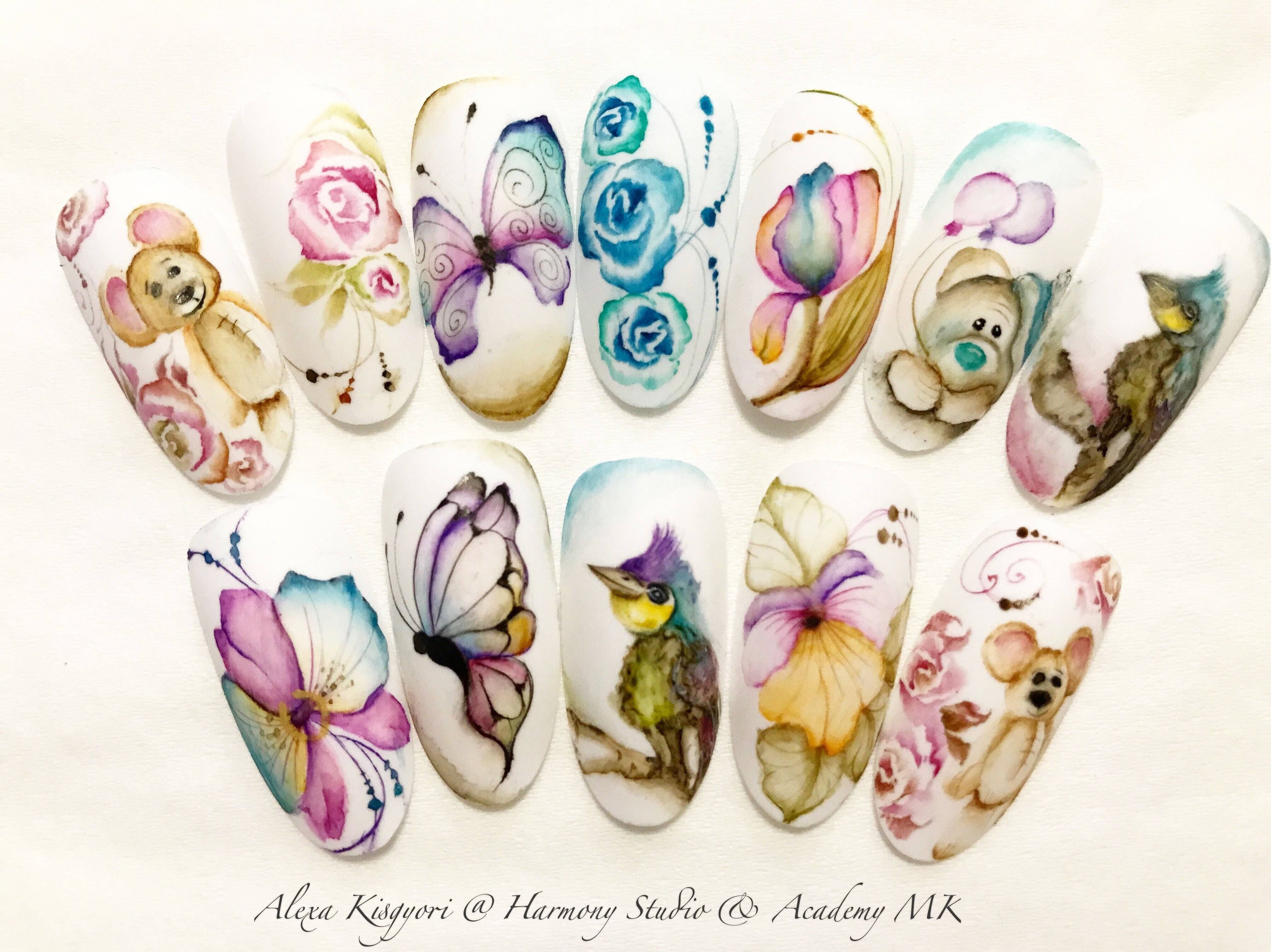 Роспись ногтей акриловыми красками или акварелью