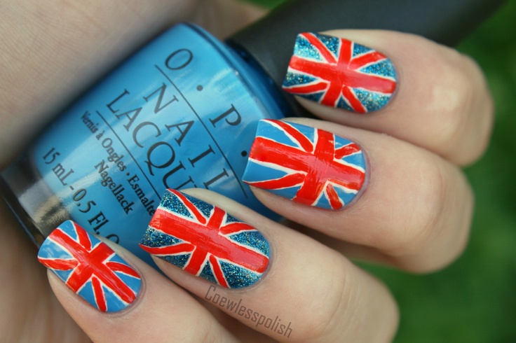 Как сделать британский флаг на ногтях