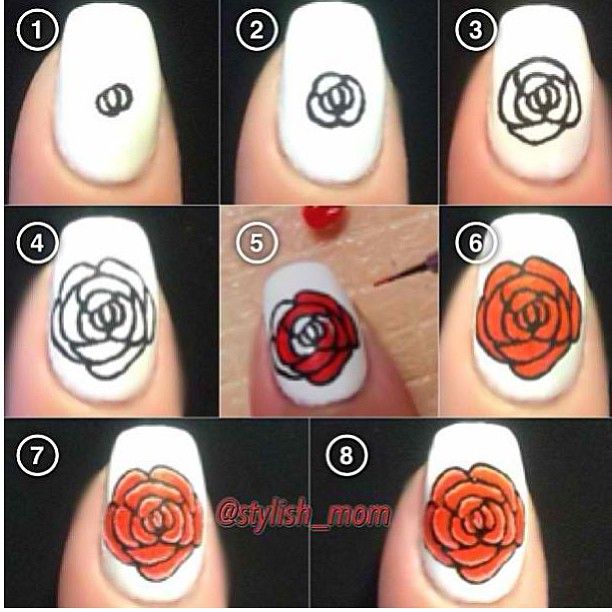 Рисуем розу на ногтях