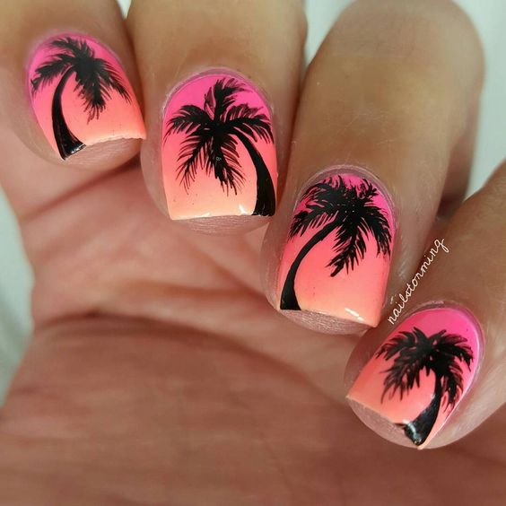 Как нарисовать пальмы на ногтях