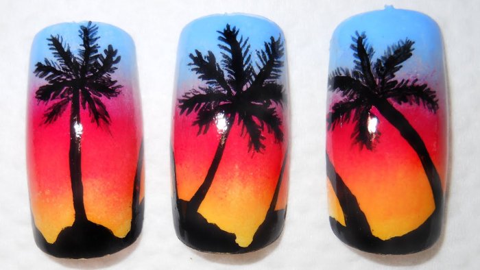 Дизайн ногтей с пальмами — 132 лучшие фото-новинки