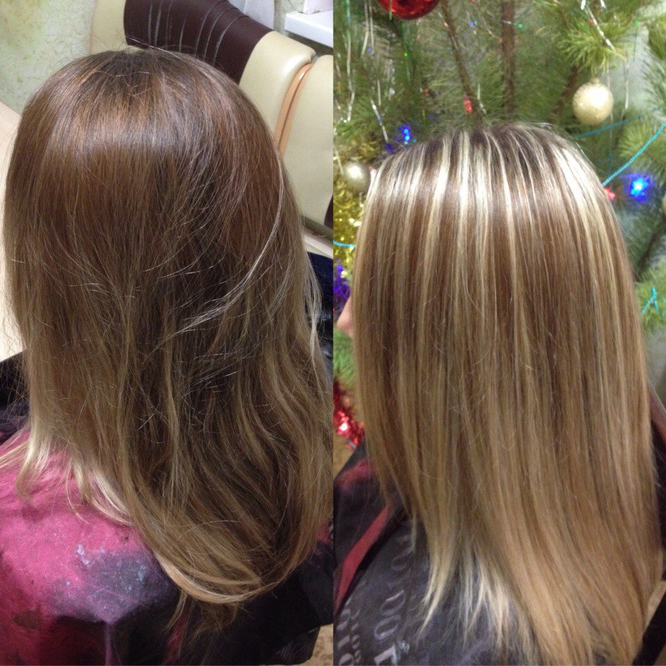 Мелирование краской на русые волосы фото до и после