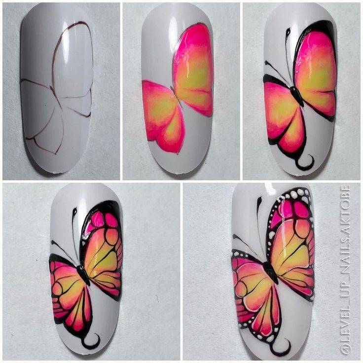 Маникюр с бабочками - фото новинки дизайна длинных и коротких ногтей