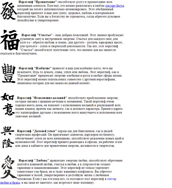 Японские иероглифы на удачу и богатство с переводом